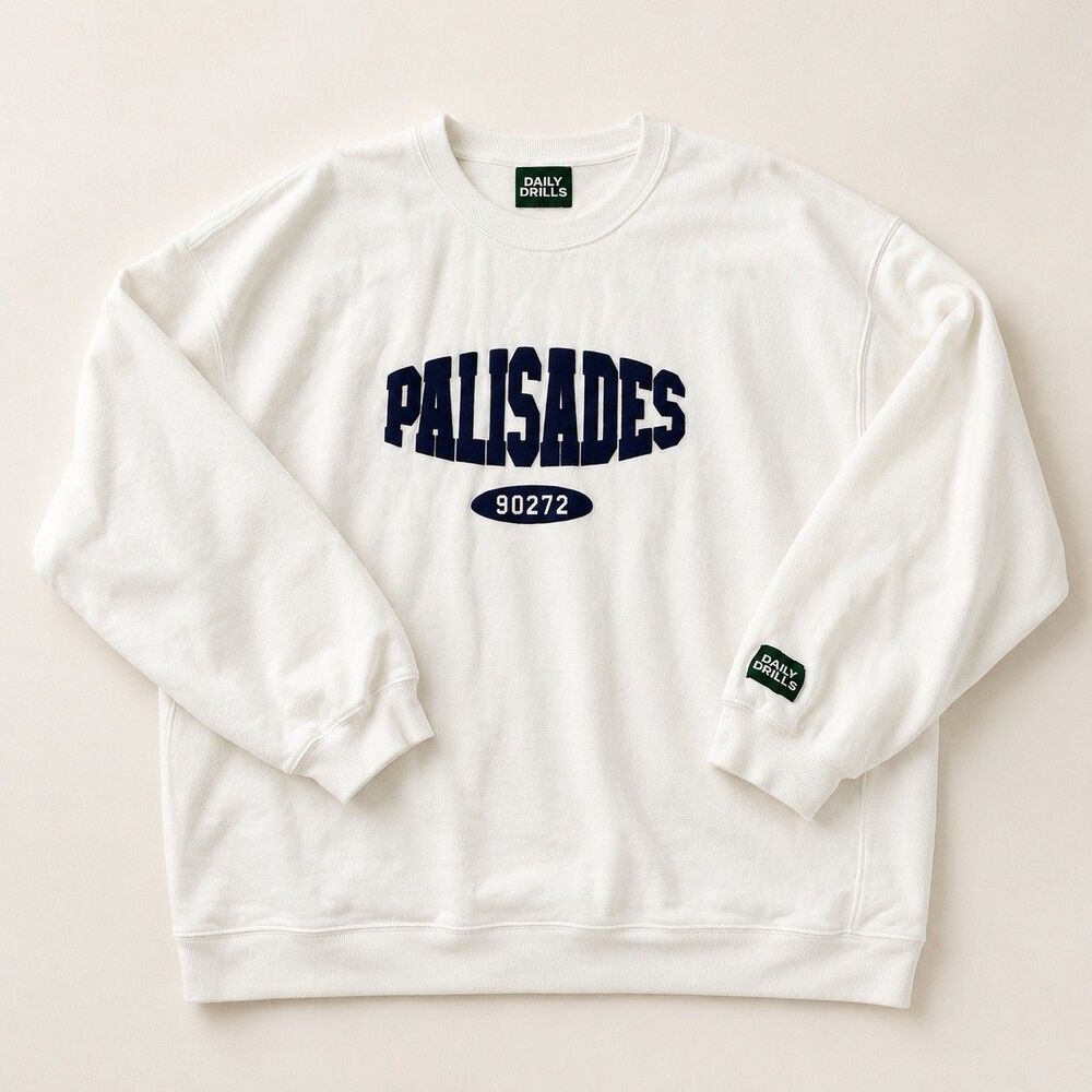 Daily Drills Palisades 90272 Sweatshirt M/L Oversized White Graphic Crewneck
